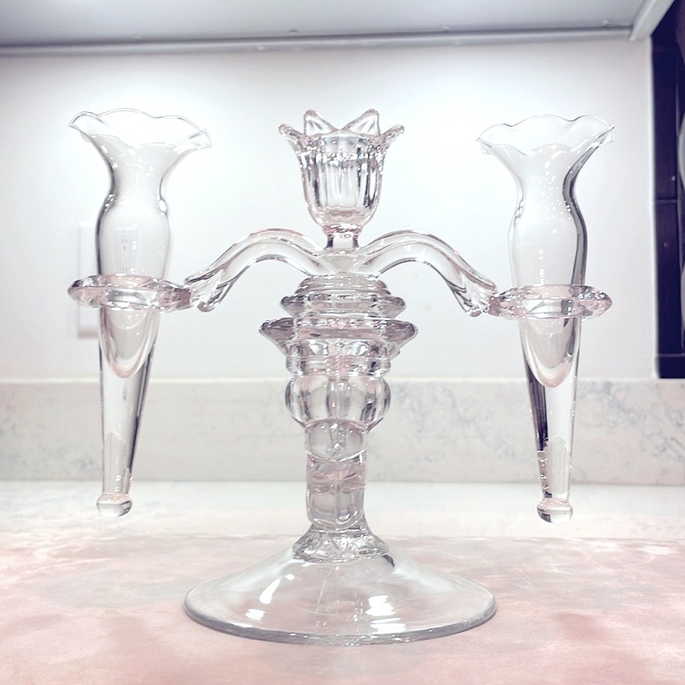 Candelabra Epergne Vase Crystal Cambridge Glass Company Circa 1940’s 4 Piece Set